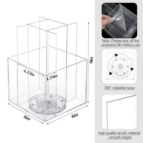 Suzile 2 Pcs Clear Acrylic Brochure Holder for 4 inch Pocket Rotating Tabletop Plastic Pamphlet Holder 360 Degrees Pinning Brochure Display Stand Organizer for Magazine Flyers Countertop