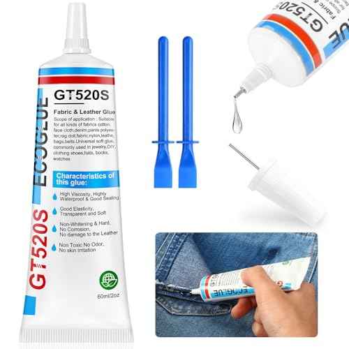 Fabric Glue, 60ml Clear Fabric Glue Permanent Washable for Patches Drying Waterproof Fabric Adhesive Glue for All Fabrics, Clothes, Cotton, Flannel, Denim, Linen, Leather, Polyester, Doll Repair (1)