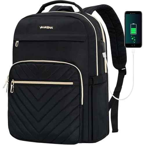 VANKEAN 17.3 Inch Laptop Backpack for Women Men Work Laptop Bag Fashion with USB Port, Waterproof Backpacks Nurse Stylish Travel Bags Casual Daypacks for College, Business, Black