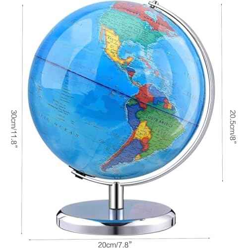 World Globe with Stainless steel Stand Rotating Earth Spinning Globe for Kids Geography Classroom Education or Decorations (8 Inch Blue)