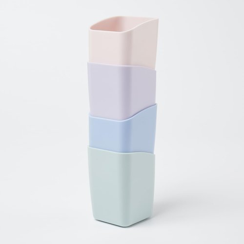 Y YOMA 2 Pack Pen Holder for Desk Cute Plastic Pencil Cup Pen Container Square Organizer Modern Aesthetic Design Desktop Storage Solution for Pens, Pencils, Marker, Makeup Brush, Morandi Blue