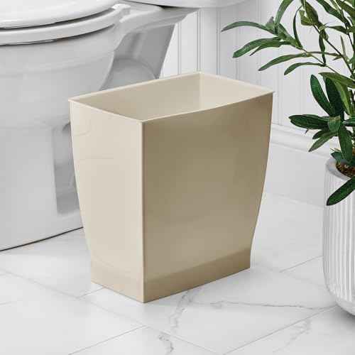 iDesign Small Plastic Bathroom Trash Can, Slim Rectangle Garbage Bin for Bedroom, Office, Dorm, 2-Pack, Brown