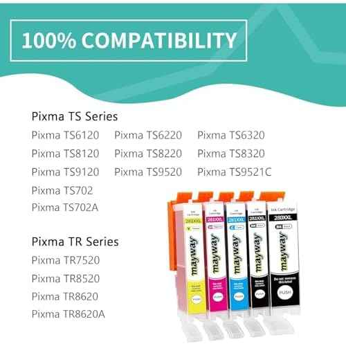 PGI-280XL CLI-281XL Ink Cartridge Compatible for Canon PIXMA TS702 TS702A TR8620 TR8620A TS6120 TS6220 TS6320 TS8120 TS8220 TS8320 TS9120 TS9520 TS9521C TR7520 TR8520-(5 Pack)