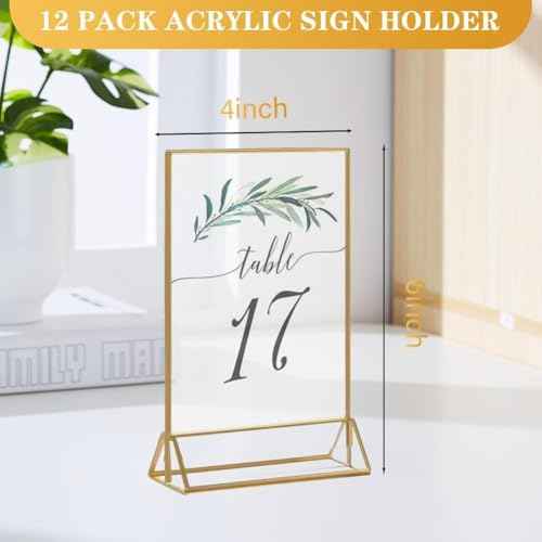20PCS Acrylic Sign Holder, 4x6 Double Sided Gold Picture Frame Clear Wedding Table Numbers for Party, Restaurant Sign, Menu, Photo