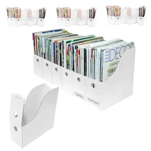 Evelots Magazine File Holder - Set of 24 White - Office Desk Organizer - Sturdy Cardboard - New Upgraded Double Front Panel for More Stability - Full 4 Inch Wide - Easy Assemble