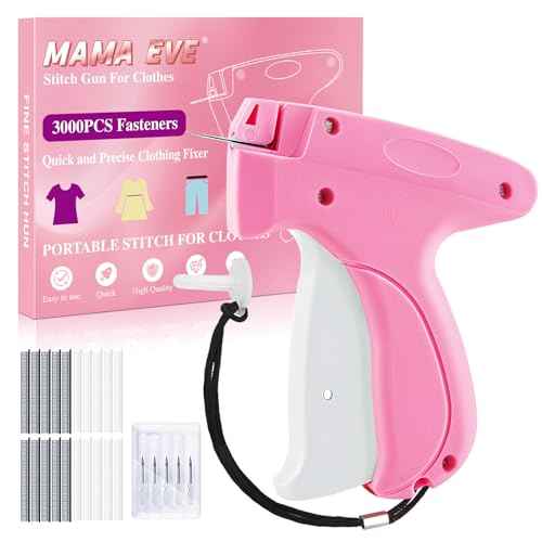 Stitch Gun for Clothes - Stitchy Tagging Gun for Clothing - Handheld Stitch Gun Quick Clothing Fixer - Includes 6 Needle£¬1500 Black Fasteners & 1500 White Fasteners (Carmine)
