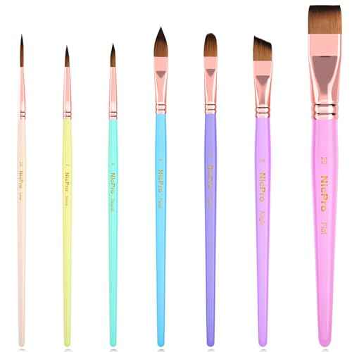Nicpro 7pcs Face Paint Brush Set, Aesthetic Pastel Artist Paintbrushes for Body Face Painting, Acrylic Watercolor Oil Gouache, Professional Paint Brushes for Halloween Cosplay Party Makeup Kit