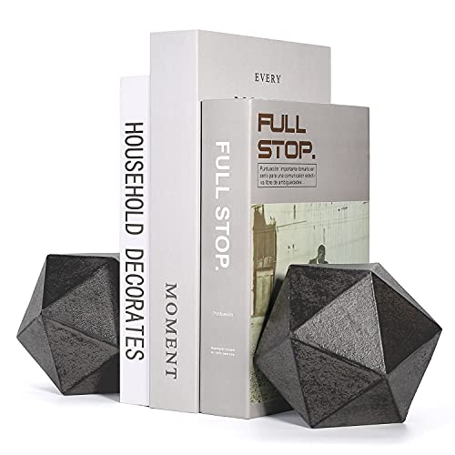 Ambipolar Geometric Cast Iron Bookends - Modern Black Decorative Book Holders Set of 2