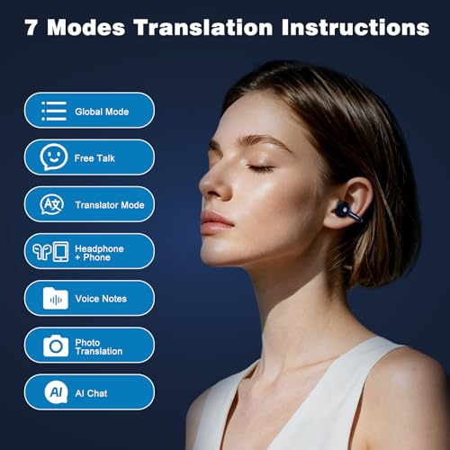 Wireless Bluetooth Translation Earbuds 164 Languages Real-Time Multilingual Headphones