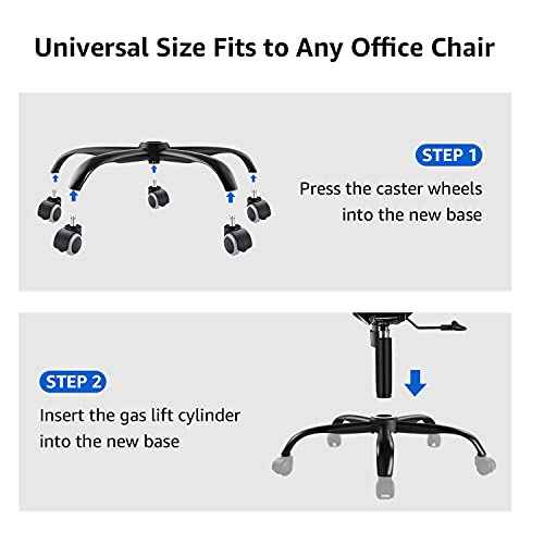 MASTERY MART Heavy Duty Office Chair Base Replacement, 2500 Lbs, 28"(70 cm), Metal Desk Chair Base Replacement Parts with Universal Gas Cylinder Hole and Casters Sockets, Matte Black