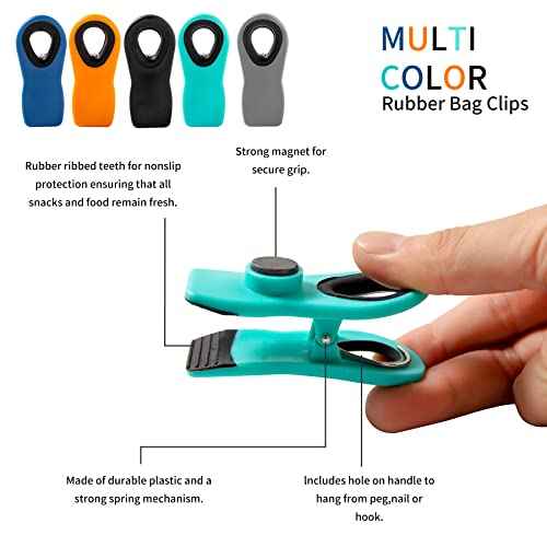 Chip Clips Magnetic Bread Bag Food Package Clips with Silicone Textured Mouth, 10 Pieces in 5 Colors