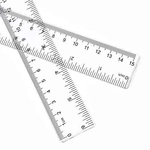 Clear Plastic 6 Inch Straight Ruler, Shatterproof With Inches and Centimeters for School, Classroom, Home, or Office (2pcs)