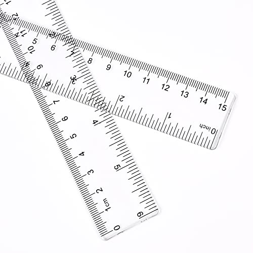 Unjoo 6 Inch Clear Plastic Ruler 2 Pack - Straight Measuring Tool for School & Office