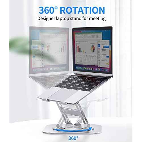 Adjustable Laptop Stand with 360 Rotating Base, Stable Computer Stand for Laptop Ergonimic Foldable Laptop Riser for Desk Compatible with MacBook Pro/Air Notebook up to 16 Inches, Silver