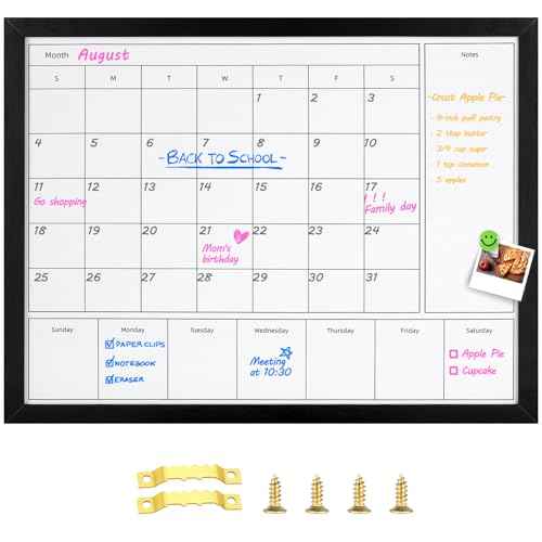 3-in-1 Dry Erase Calendar for Wall, 23.6x17.7 inches Magnetic Surface Monthly & Weekly Planner Whiteboard, Dry Erase Board with Black Wood Frame, Hanging White Board Calendar(YL+ZL-BK,4560)