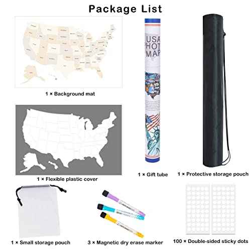 USA Photo Map - 50 States Travel Map 24 x 36 in, Includes Photo Maker, Idea Gift for Lovers Couples Adventurers, United States Weve Visited Vocation Travel Tracker Wall D?cor (Frame NOT Included)