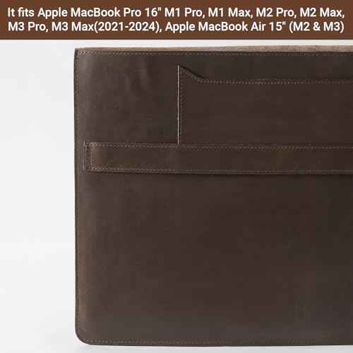 BEVEL & AWL Evoke 100% Full Grain Cow Leather Sleeve for Laptops, Pro 16 Inch (M1 Pro, M1 Max, M2 Pro, M2 Max, M3 Pro, M3 Max) 2021-2024, Handcrafted Laptop Sleeve 16 Inch Laptop Case