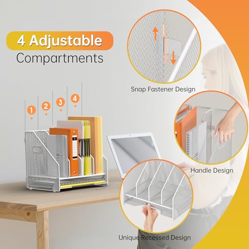 Docnest White Mesh Desk File Organizer with 4 Vertical Compartments - Model White-4 Compartments