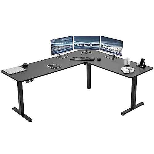 VIVO Electric Corner 75 x 63 inch L-Shaped Standing Desk, Memory Height Adjustment, Black Top Black Frame, DESK-E3CTB-75