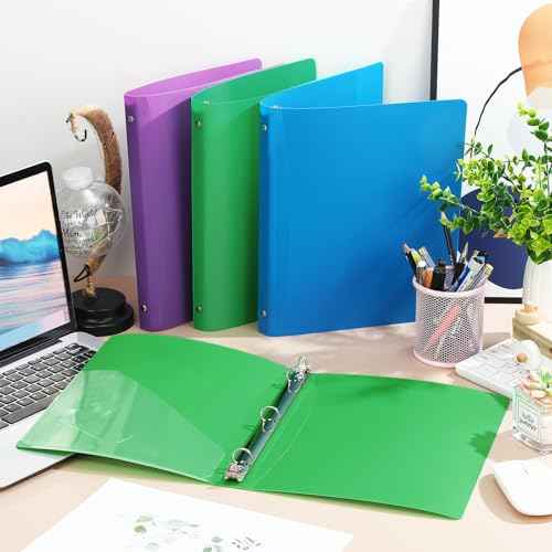 CHENGU 12 Pieces 0.75 Inch Binders 3 Ring Holds 200 Sheets Paper 0.75 Inch Plastic Binder with Pocket Round 3 Ring Letter Size for School Office Supplies