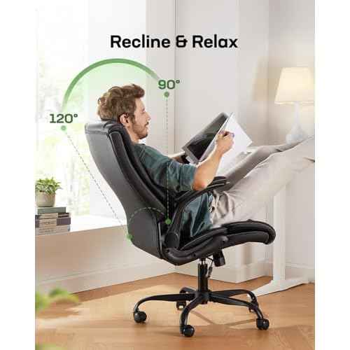 Marsail Executive Office Chair with Flip-up Armrests,PU Leather Ergonomic Desk Chair Height-Adjustable Swivel Rolling Computer Desk Chair,Black
