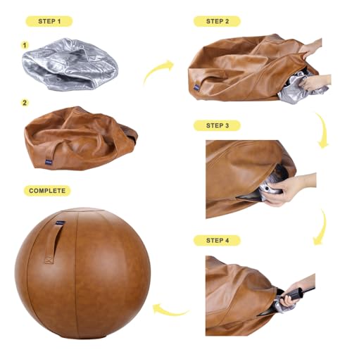 LifeSpan Fitness 25 Inch Yoga Exercise Ball Chair with Leather Comfort – Birthing Ball for Pregnancy & Office Balance