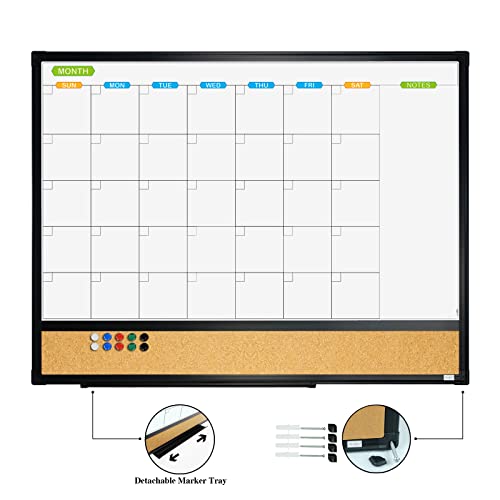 JILoffice Magnetic Calendar Whiteboard & Corkboard Combo 23.8x18 Inches 2 Pack Black Frame