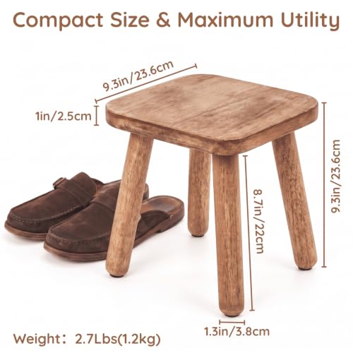 Youeon 9.3x9.3x9.3 Inch Wooden Step Stool, Small Non-Slip Footstool for Adults, Supports 300 lbs, Portable and Easy to Assemble