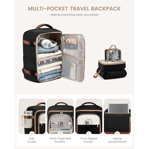LOVEVOOK 40L Travel Backpack Carry on Flight Approved,Personal Item Bag with 3 Packing Cubes, Travel Backpack Bag for Women Fits 17" Laptop, Water-resistant Carry On Backpack for Airplanes