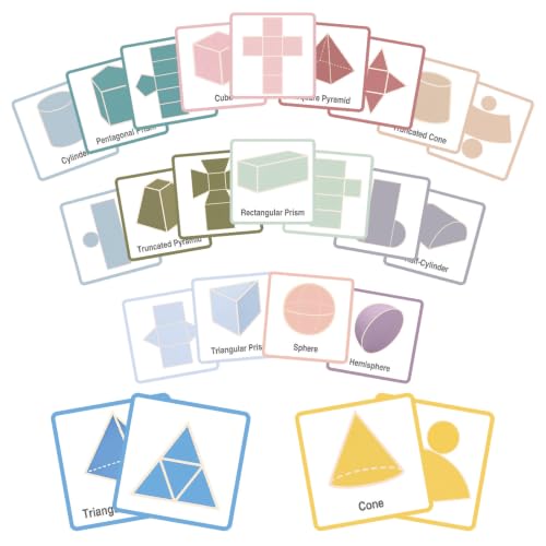 Jianwen 3D Shapes Magnetic Flash Cards Set of 24, Colorful Geometry Nets for Classroom Learning