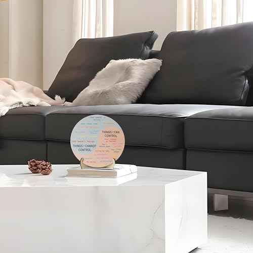 10.6IN Feelings Wheel Therapy Tabletop Decor, Wooden Double-Sided Mental Health Mood Chart with Stance As a Gift for Consulting Therapists, Social Workers, School Counselors, and Home Office Decor