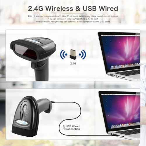 NETUM Wireless Barcode Scanner, 2 in 1 2.4G Wireless & USB Wired 1D Laser Barcode Reader Handheld Bar Code Reader Cordless Rechargeable Bar Code Scanner for Computer MAC Laptop (NT-1698W)