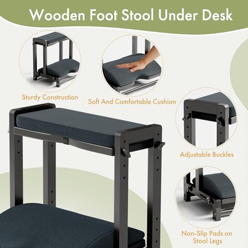 Atoping Double Step Foot Rest Under Desk, 4-Height Black Ergonomic Footrest
