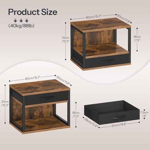 HOOBRO 2-Tier Desktop Printer Stand with Drawer, Under-Desk Printer Table with Storage Shelf, for Home Office, Kitchen, Fax Machine, Scanner, Rustic Brown BF07PS01
