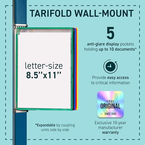 Tarifold Wall Mount Reference System with 5 Color-Coded Pockets - Expandable Office Organizer