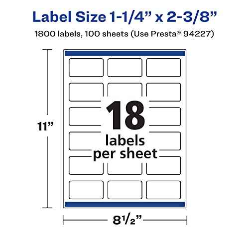 Avery Matte White Rectangle Labels, Sure Feed Technology, 1-1/4" x 2-3/8", 1,800 Matte White Printable Labels