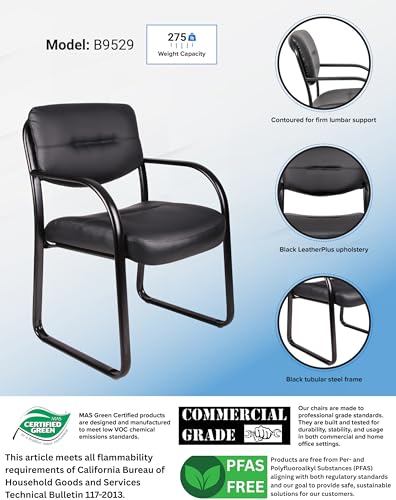 BOSS LeatherSled Guest Chair, Modern Black LeatherPlus, Black Frame