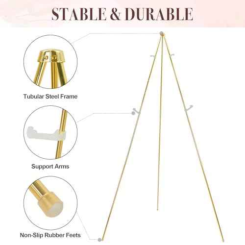 Easel Stand for Sign 63'' Art Easels for Display Wedding Welcome Poster Stand Portable Floor Metal Easel Gold 2 Pack