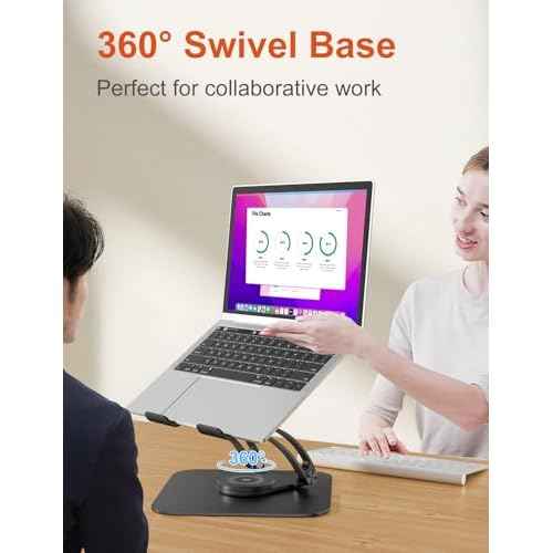 tounee Swivel Laptop Stand for Desk, Adjustable Computer Stand Holder with 360¡Æ Rotating Base, Ergonomic Laptop Riser Compatible with Air, Pro, All Laptop 10-16"-Black