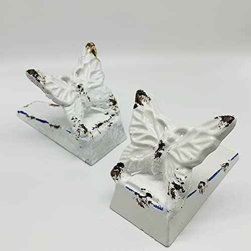 2 Pack Cast Iron Door Stops,Cute Floor Decorative Butterfly Door Stoppers, Farmhouse Vintage Collection Heavy Duty Door Stop Wedge Perfect for Bedroom, Bath and Exterior Doors - White