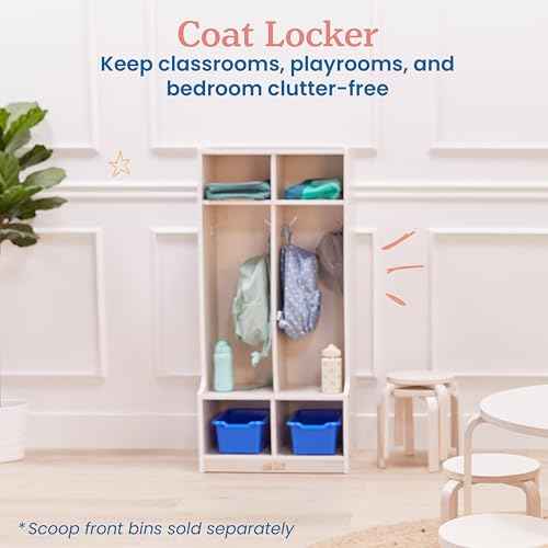ECR4Kids 2-Section Coat Locker with Bench, Classroom Furniture, White Wash