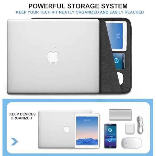 Laptop Sleeve Case 13.3 inch, Shockproof Protective Computer Cover with Accessories Pocket, Portable Laptop Bag Compatible with MacBook Air/Pro 13-13.3 inch, Compatible for MacBook Pro 14 inch, Black