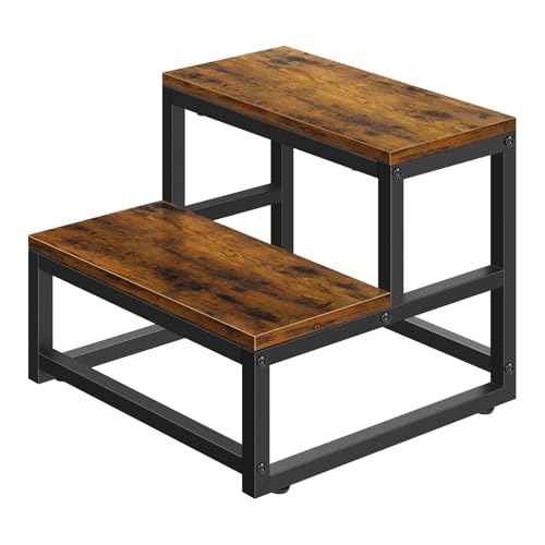 Wood and Metal 2 Step Stool for Adults & Kids ? Heavy Duty Rustic Step Stools, 500 Lbs Capacity Non-Slip Stepping Stool for High Beds, Kitchen, Bathroom, Closet, Durable Foot Stool for Home Use
