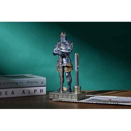 King's Guard Knight Pen Stand Statue Office Pen Stand Desk Organizer for Men Top Collection as Gift 9.45 Inches (Blue)