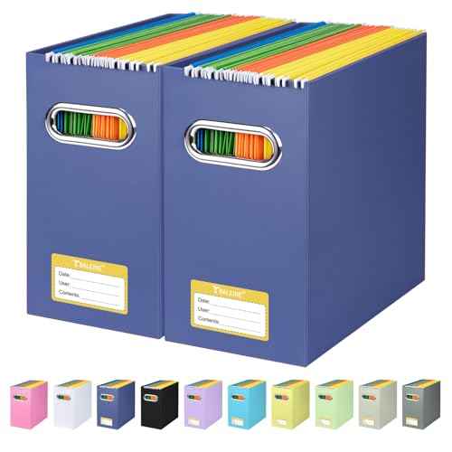 BALEINE File Organizer Box, Cardboard File Folder Organizer with Handle for Letter Size, Portable Collapsible Hanging Filing Box for Home Office Document Storage (2 Pack, Navy)