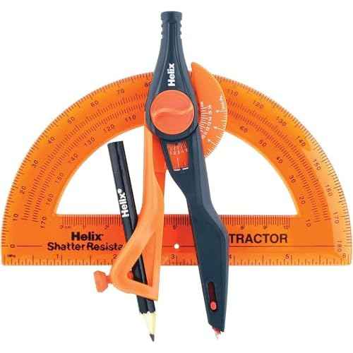 Helix - Plastic Locking Compass and Protractor - 2 Piece Set - Geometry, Drafting & Drawing