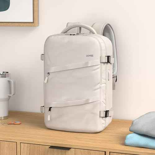 HOMIEE Travel Backpack 18x14x8 Spirit Airlines Personal Item Bag, Carry on Luggage Underseat Flight Approved Weekender College Bag Fits 15.6 Inch Laptop, Beige