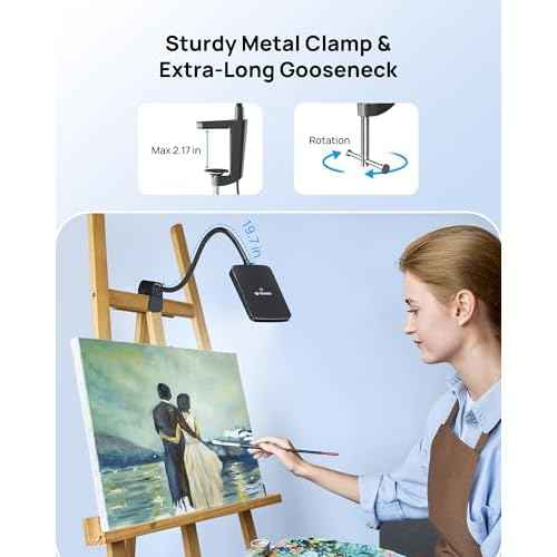 TROND LED Desk Lamp with Clamp, 1000LM Super Bright 3-Level Dimmable Desk Light 6000K Daylight, Extra-Long Flexible Gooseneck Clip on Light, Eye-Care Clamp Lamp for Painting, Workbench,Reading