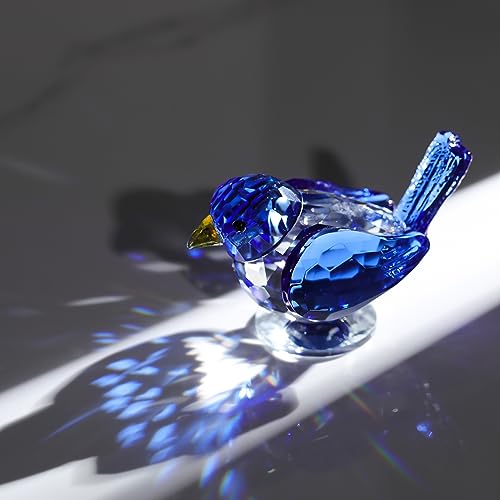 Qianwei Blue Crystal Bird Figurine Handmade Glass Collectible Decor