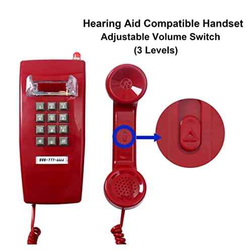 Traditional Red Wall Phones for Landline Mechanical Ringing, Classic 2554 Wall Telephone Ringing Indicator, Retro Wall Phone Hearing Aid, Old Wall Mount Phone for Home,School, Backup Telephone
